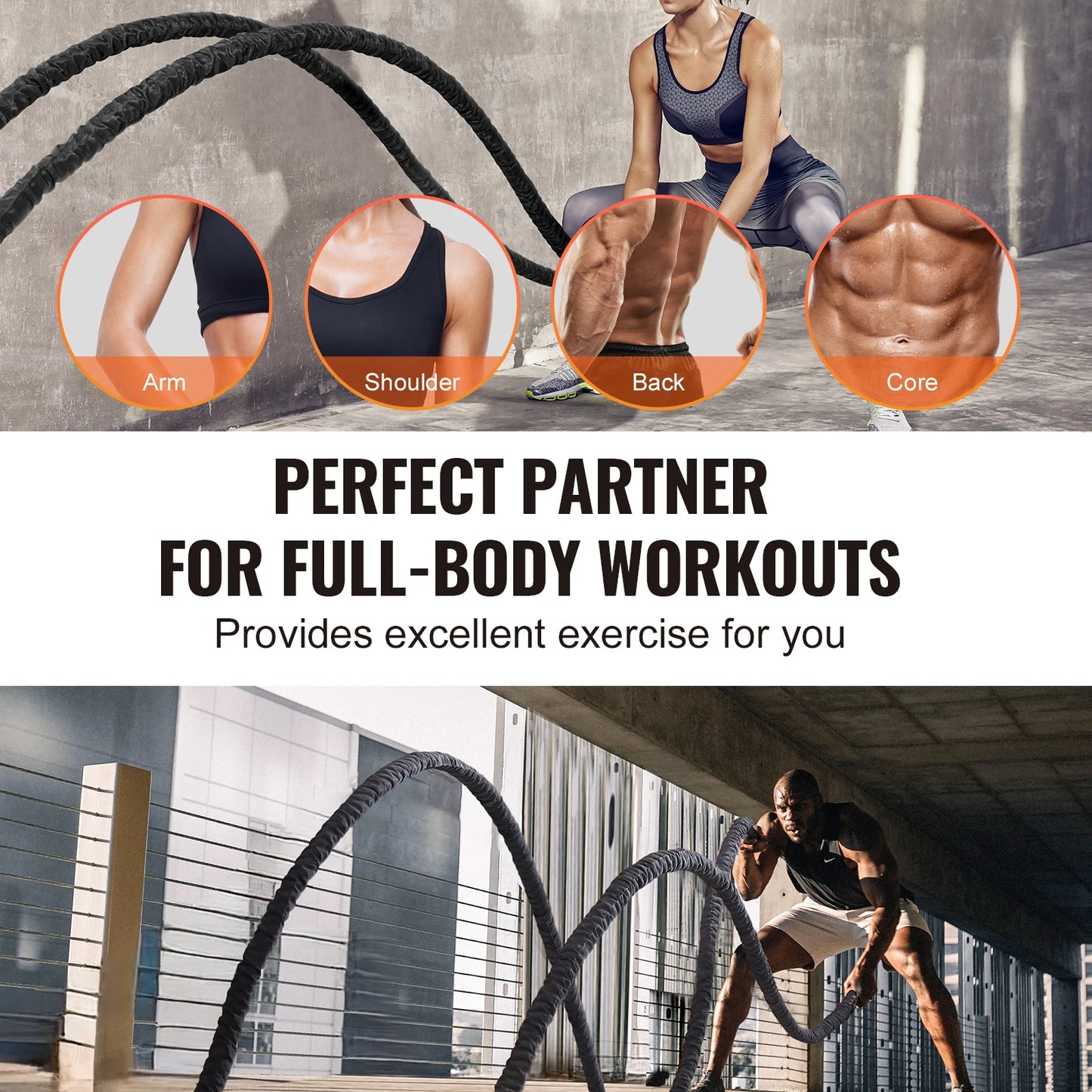 VEVOR Battle Rope Polyester Exercise Rope