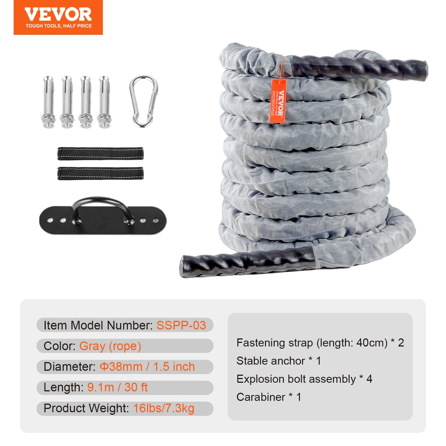 VEVOR Battle Rope Polyester Exercise Rope