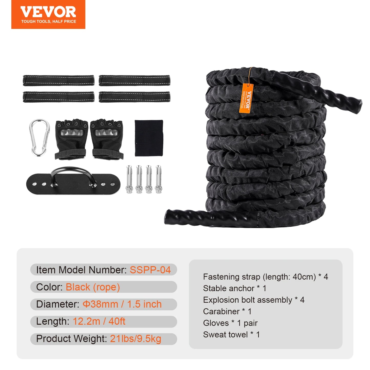 VEVOR Battle Rope Polyester Exercise Rope