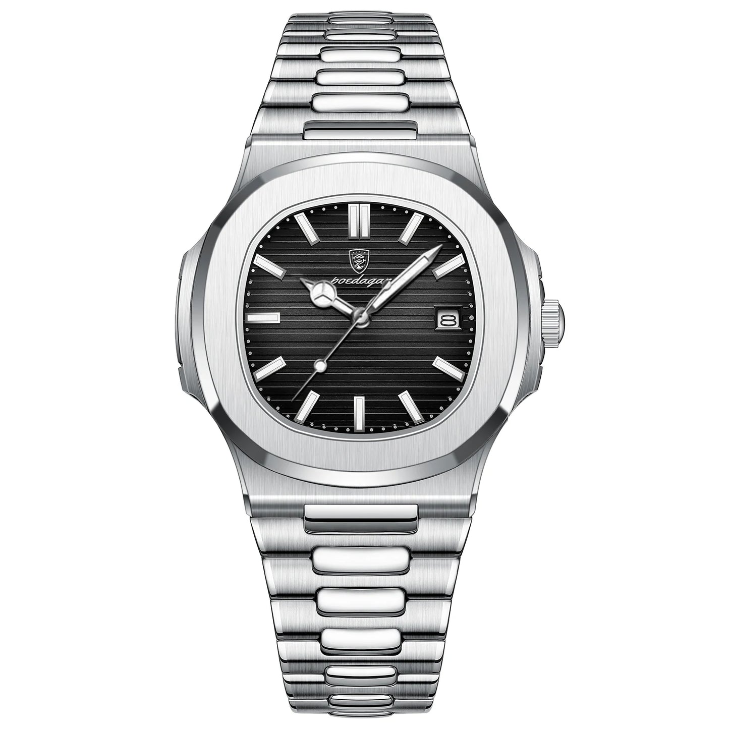 Luxury Classic Man Watches Luminous Date Stainless Steel Square Quartz Male Clock Waterproof Watch for Men Reloj +Box