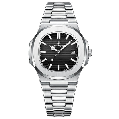 Luxury Classic Man Watches Luminous Date Stainless Steel Square Quartz Male Clock Waterproof Watch for Men Reloj +Box