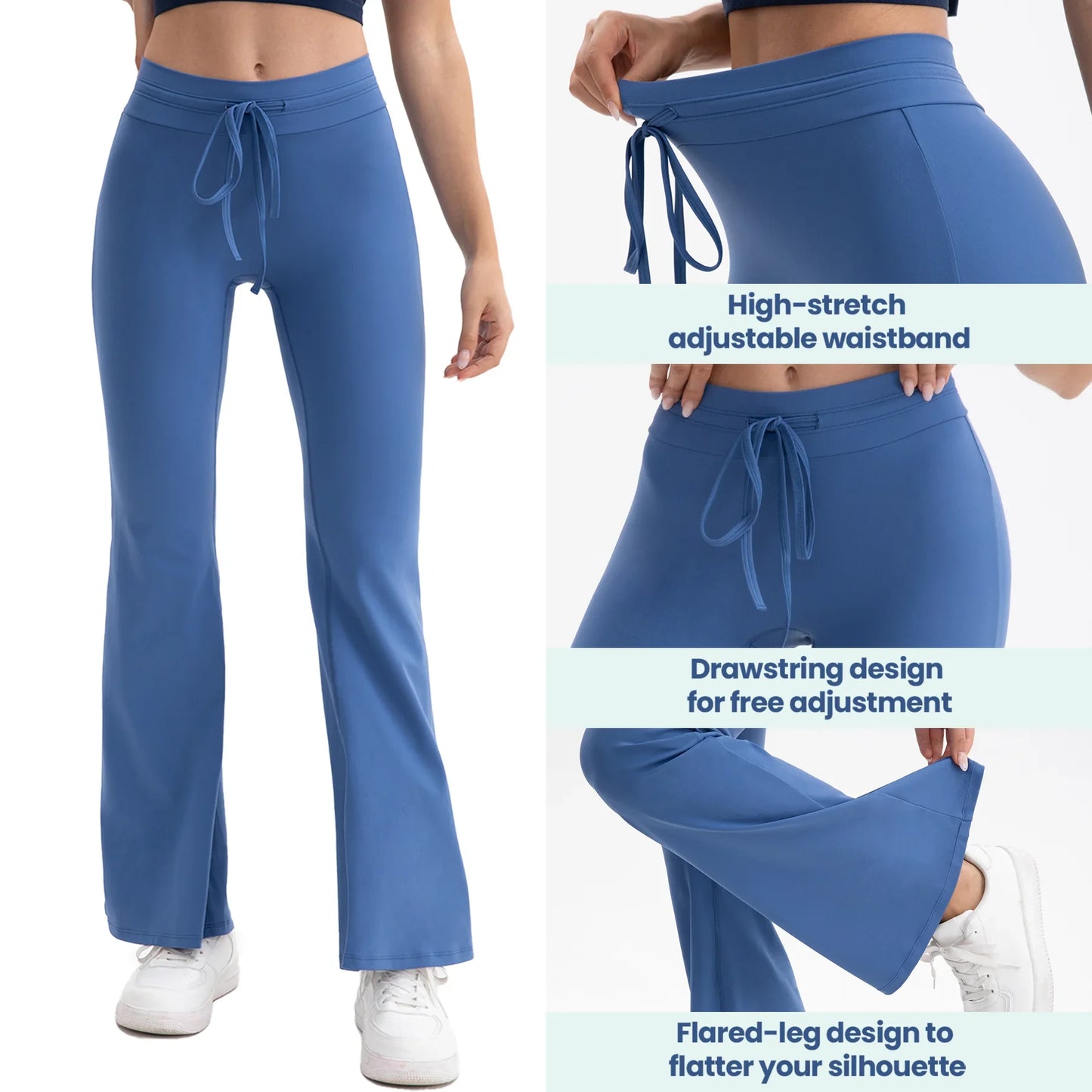 3pcs Women's High-Waisted Yoga Workout Flare Leg Pants Waistband drawstring,Breathable Stretchy,No Perspective Exercise
