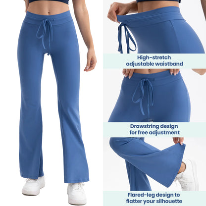 3pcs Women's High-Waisted Yoga Workout Flare Leg Pants Waistband drawstring,Breathable Stretchy,No Perspective Exercise