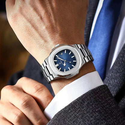 Luxury Classic Man Watches Luminous Date Stainless Steel Square Quartz Male Clock Waterproof Watch for Men Reloj +Box