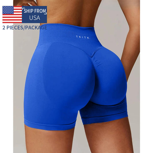 2 Pcs Shorts Pro Solid Seamless Women