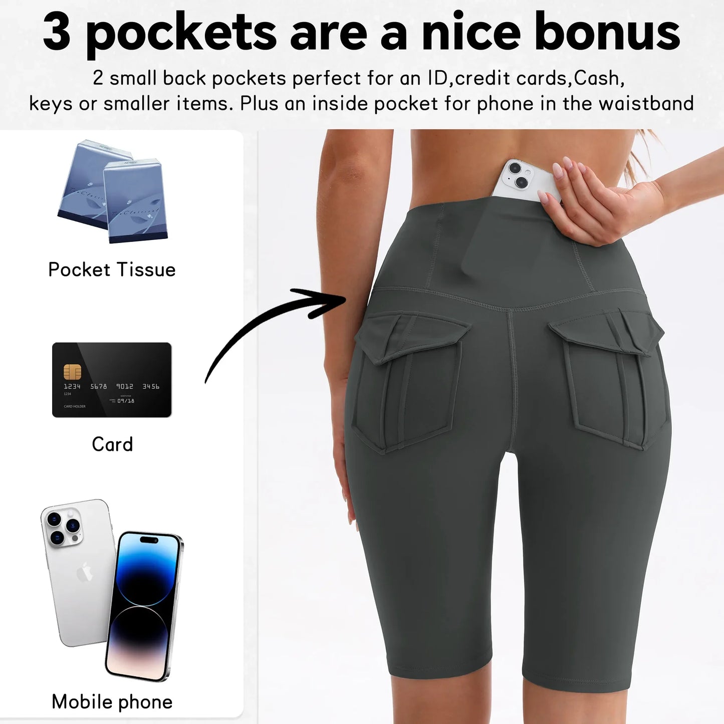 3pcs Women's High-waisted Gym Shorts