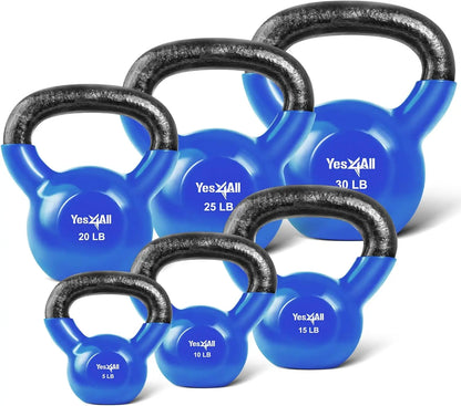 Blue Kettlebell Set, Vinyl Coated Weights