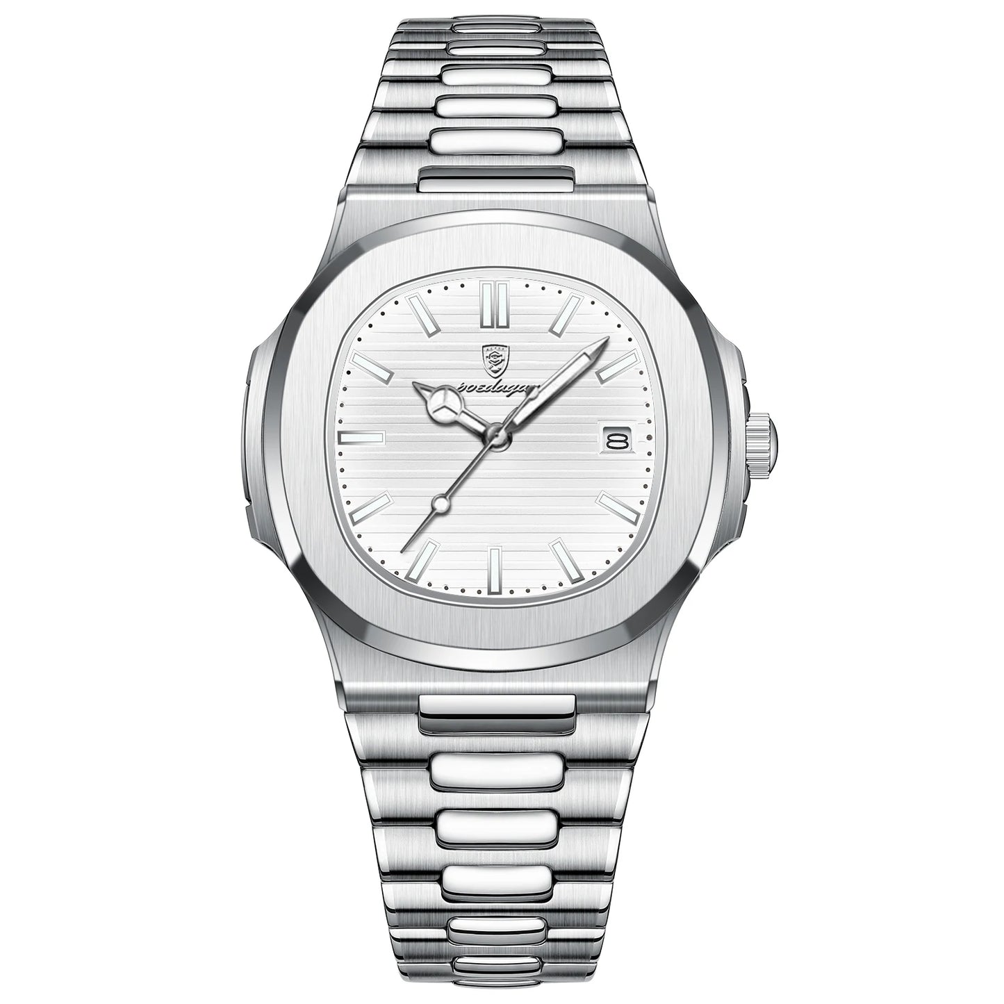 Luxury Classic Man Watches Luminous Date Stainless Steel Square Quartz Male Clock Waterproof Watch for Men Reloj +Box