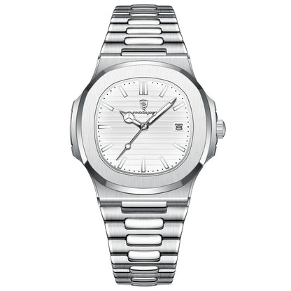 Luxury Classic Man Watches Luminous Date Stainless Steel Square Quartz Male Clock Waterproof Watch for Men Reloj +Box