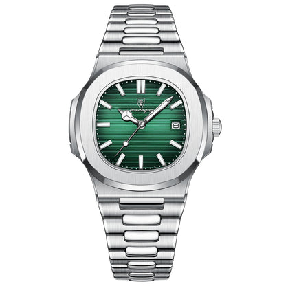 Luxury Classic Man Watches Luminous Date Stainless Steel Square Quartz Male Clock Waterproof Watch for Men Reloj +Box