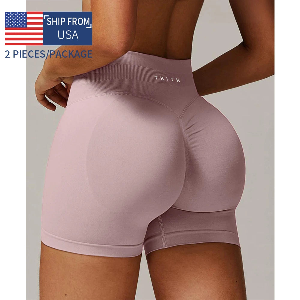 2 Pcs Shorts Pro Solid Seamless Women