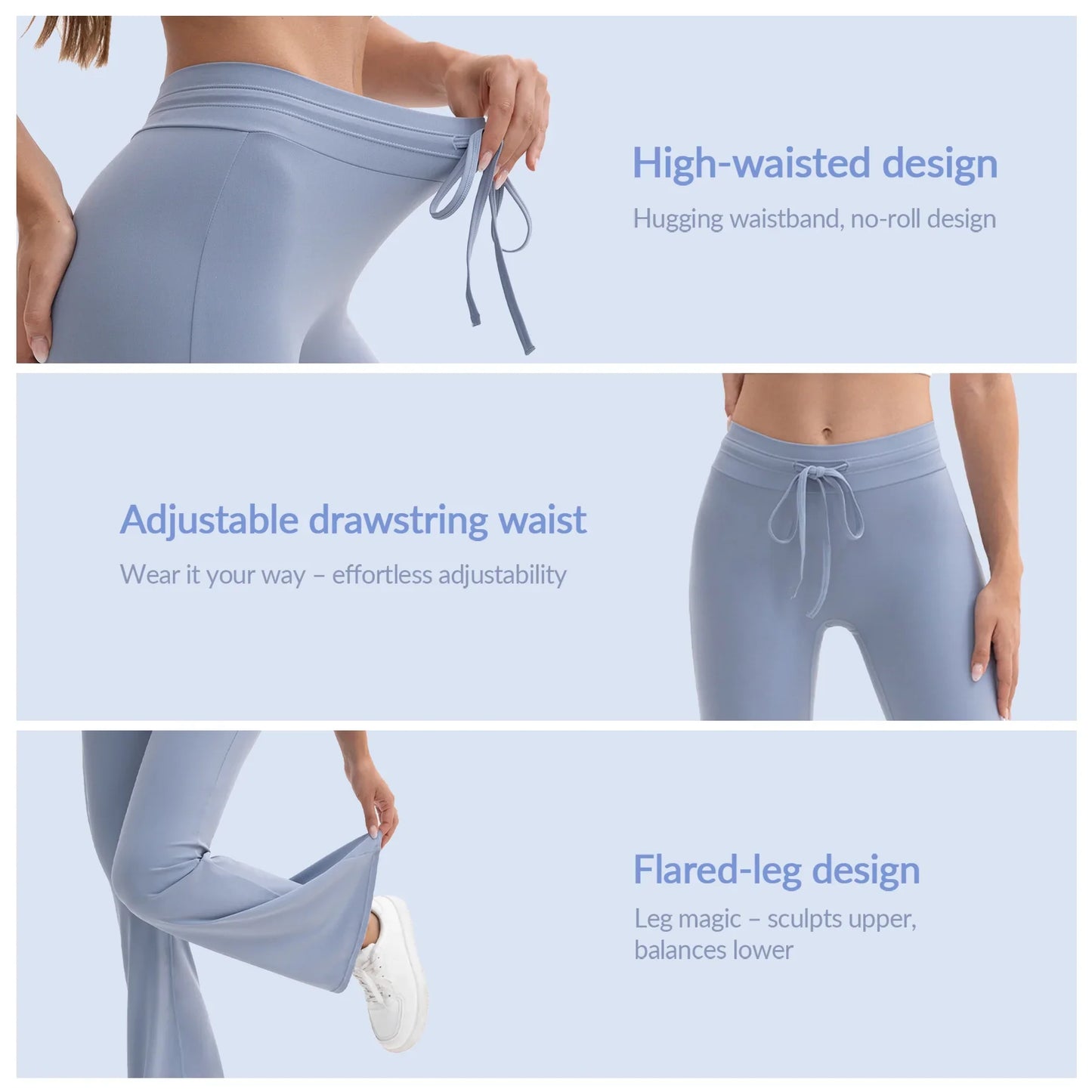3pcs Women's High-Waisted Yoga Workout Flare Leg Pants Waistband drawstring,Breathable Stretchy,No Perspective Exercise