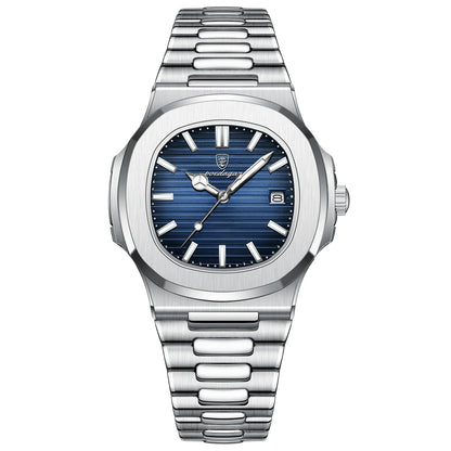 Luxury Classic Man Watches Luminous Date Stainless Steel Square Quartz Male Clock Waterproof Watch for Men Reloj +Box